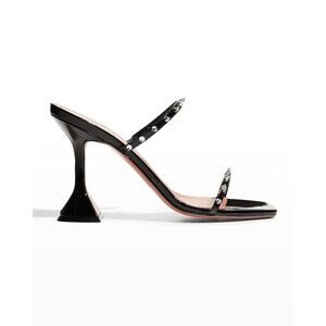 Amina Muaddi 'Karma' Black Tiger-Print Spike Slide Sandals Size 9